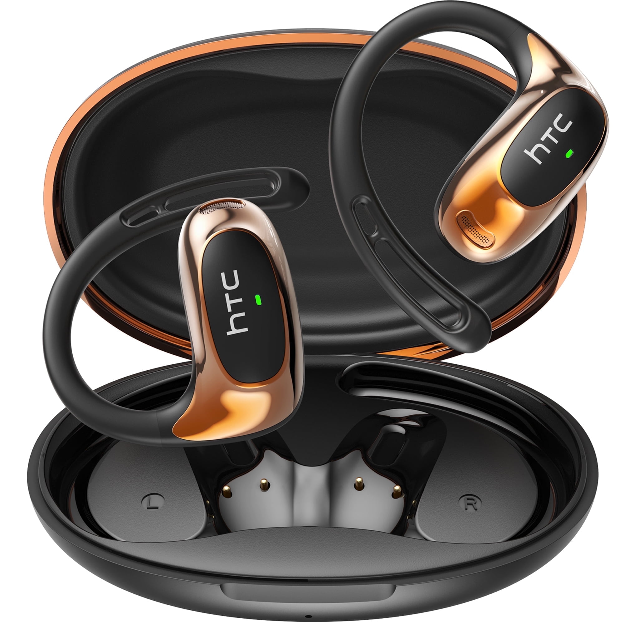 HTC NE35 Wireless Earbuds Open Ear Headphones Sports, Bluetooth 6.0 Earbuds, 48h Support 150 AI Languages Translator Earbuds IPX6 Waterproof,Black