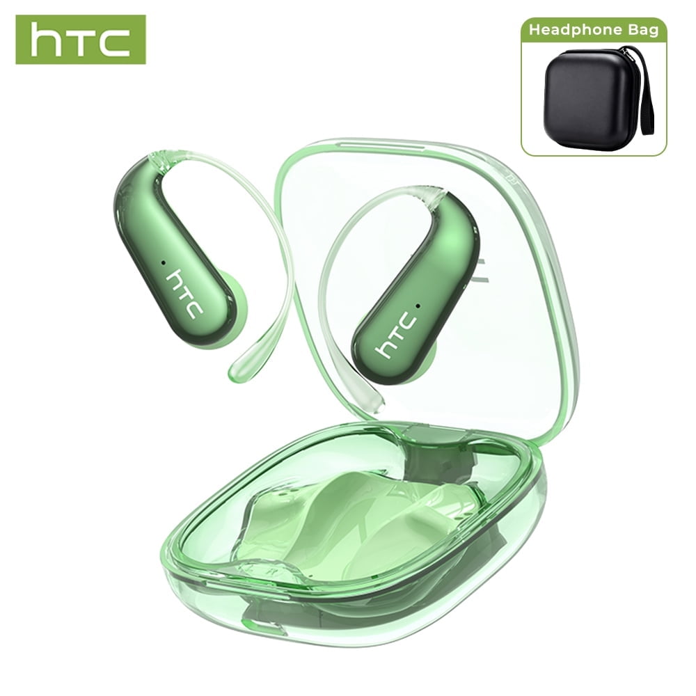 HTC NE38 Bluetooth 6.0 Open-Ear Earbuds, AI Translator, Noise-Cancelling, 130+ Languages, 40H Playtime, IPX5 Waterproof, Green+Earbud Case