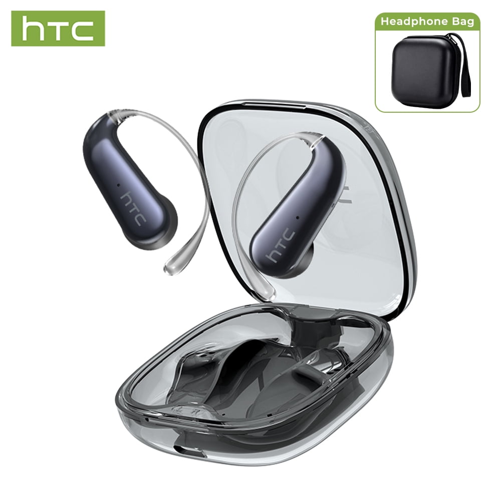 HTC NE38 Wireless Bluetooth 6.0 Open-Ear Earbuds, AI Translator, Noise-Cancelling Headphones, 130+ Languages, 40H Playtime, IPX5 Waterproof, Black+Earbud Case