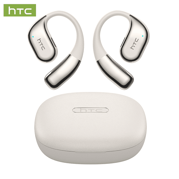 HTC NE39 Wireless Bluetooth 6.0 Open-Ear Earbuds, AI Translator, Noise-Cancelling Headphones, 130+ Languages, 40H Playtime, IPX5 Waterproof, Off-White