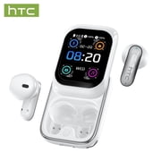 HTC NE48 AI Translation Wireless Earbuds with Smart Touch Screen Case, Bluetooth 6.0 Noise Cancelling, 130+ Languages, IPX5 Waterproof, White