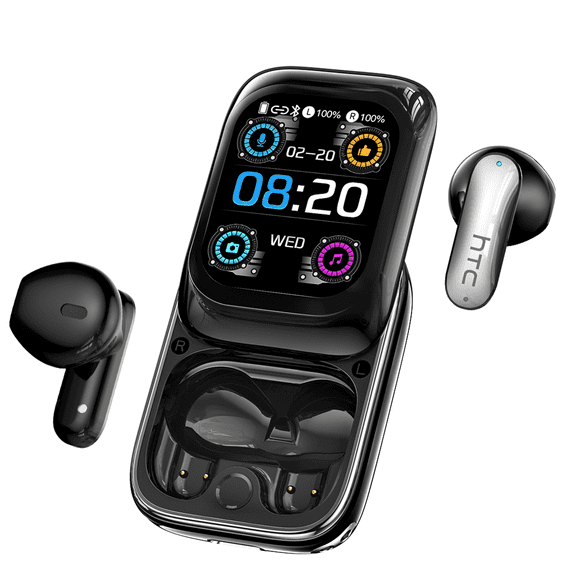 HTC NE48 Wireless Earbuds with Touch Screen AI Translation Headphones Support 135 Languages Noise Cancelling Transparency Mode