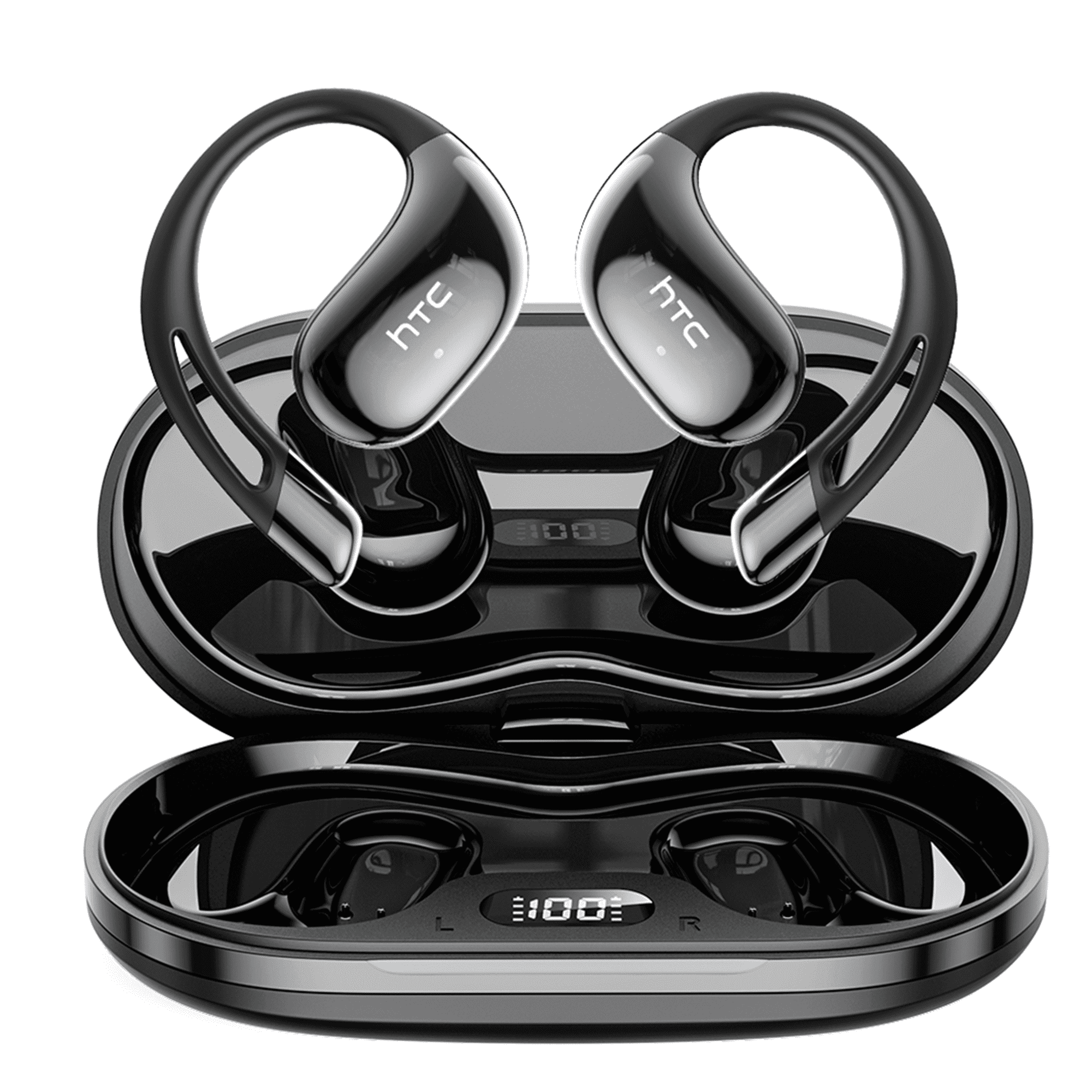 HTC NE57 AI Language Translation Earbuds Wireless Bluetooth6.0 Earbuds Real Time Support 135 Languages Open Ear Earbuds