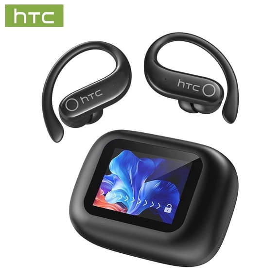 HTC NE61 Heart Rate Wireless Bluetooth 6.0 Open in-Ear Earbuds, AI Translator, Noise-Cancelling Headphones, 130+ Languages,Black
