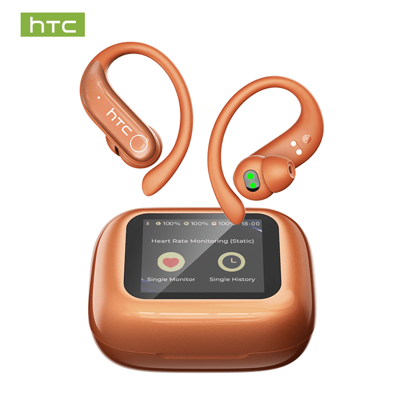 HTC NE61 Heart Rate Wireless Bluetooth 6.0 Open in-Ear Earbuds, AI Translator, Noise-Cancelling Headphones, 130+ Languages,Orange