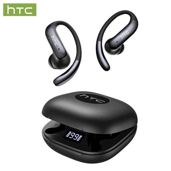 HTC NE63 Wireless Bluetooth 6.0 Open In Ear Earbuds, AI Translator, Noise-Cancelling Headphones, 130+ Languages, 30H,Black