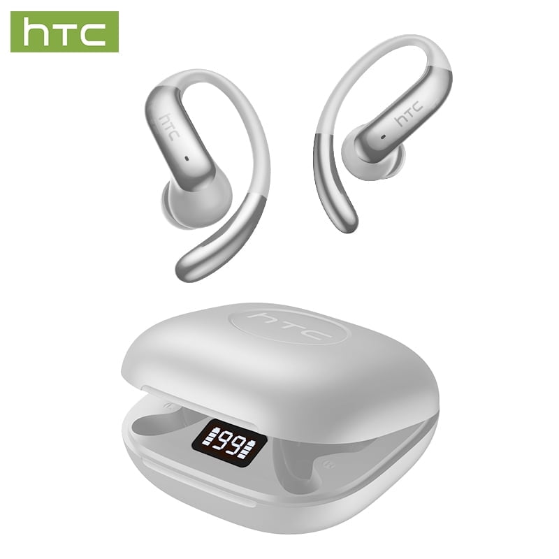 HTC NE63 Wireless Bluetooth 6.0 Open In Ear Earbuds, AI Translator, Noise-Cancelling Headphones, 130+ Languages, 30H,Gray