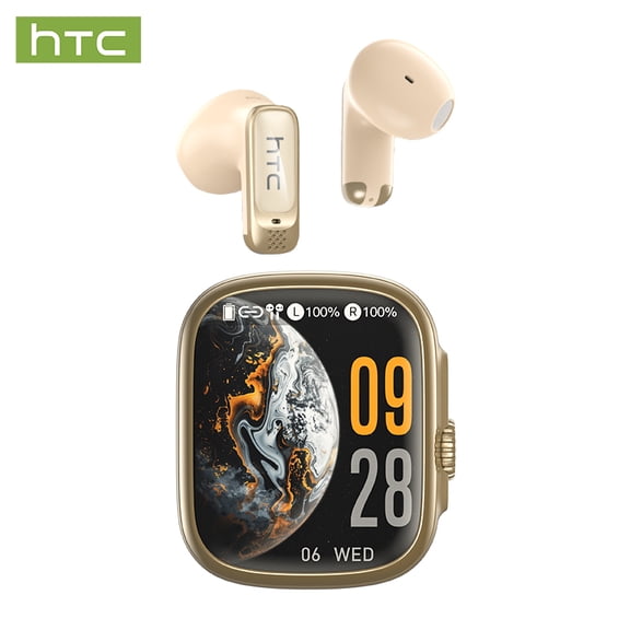 HTC NE72 Wireless Bluetooth Earbuds, Touch Screen Charging Case, In-Ear Sports Headphones with Mic, Find My Earbuds, Waterproof Earbuds for Daily Use, Gold