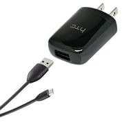 HTC OEM 2-in-1 Home Wall AC Charger USB Adapter Cable MicroUSB Power Wire Data Cord Black V2W for Doro Doro 824 SmartEasy - HTC Desire 512 526 530 555 610 612 626s 816 EYE, Google Nexus 9, One A9 M8
