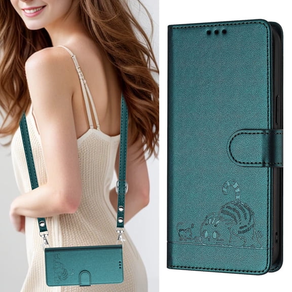 HTC U24 PRO Case ,Cat PU Leather Crossbody Lanyard Strap RFID Magnetic Wallet Compatible with HTC U24 PRO Cover