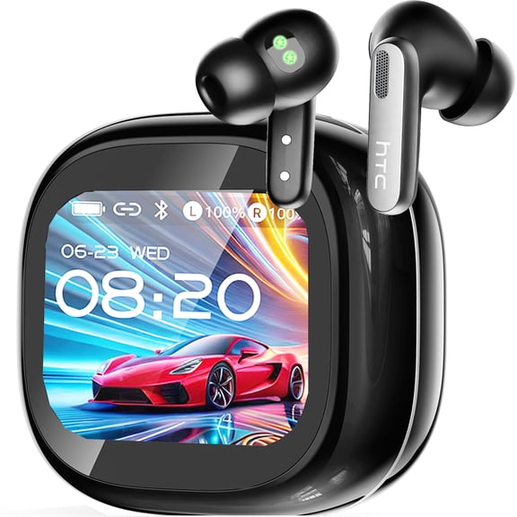 HTC Wireless Earbuds,Bluetooth 6.0 Ear Buds, AI Translator Earbud with Heart Rate Smart Screen ENC Noise Cancelling Mic Clear Sports Earbud IP6 Waterproof Headphones for Workout sports