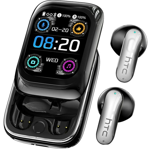 HTC Wireless Earbuds,Bluetooth 6.0 Ear Buds, AI Translator Earbud witch Smart Screen ENC Noise Cancelling Mic Clear Sports Earbud IP6 Waterproof Headphones for Workout sports