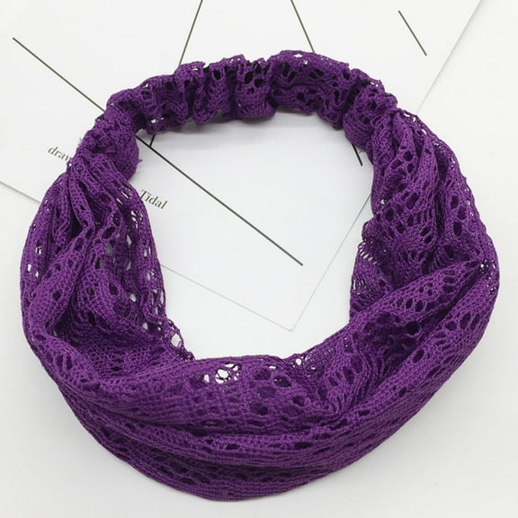 HTGFGMGW Headbands for Women Non Slip Women Yoga Lace Hollow Head Wrap Wide Headband Flower Hairband Hair Band Spa Headband Makeup Headband Purple