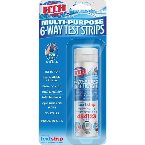 HTH Swimming Pool 6-Way Test Strips - Pool Water Chemical Tester - 30 Strips