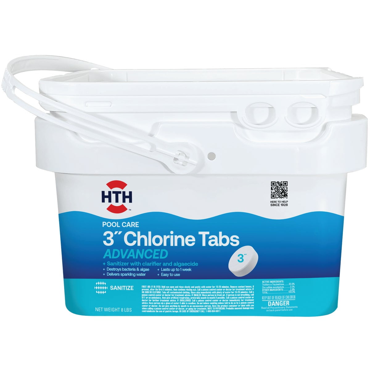 HTH 42053W Pool Care 3" Chlorine Tabs Advanced, Individually Wrapped Tablets - Swimming Pool Sanitizer with Clarifier & Algaecide, Destroys Bacteria & Algae, Delivers Clear Water All Season, 8 lbs
