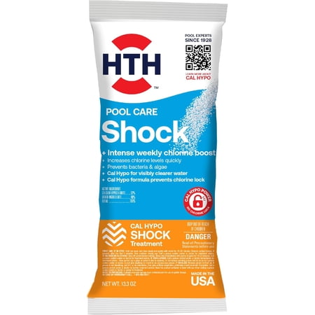 HTH 52031 Swimming Pool Care Shock, Swimming Pool Chlorinator Boosts Chlorine Levels, Cal Hypo Formula, 13.3oz (1 Pack)