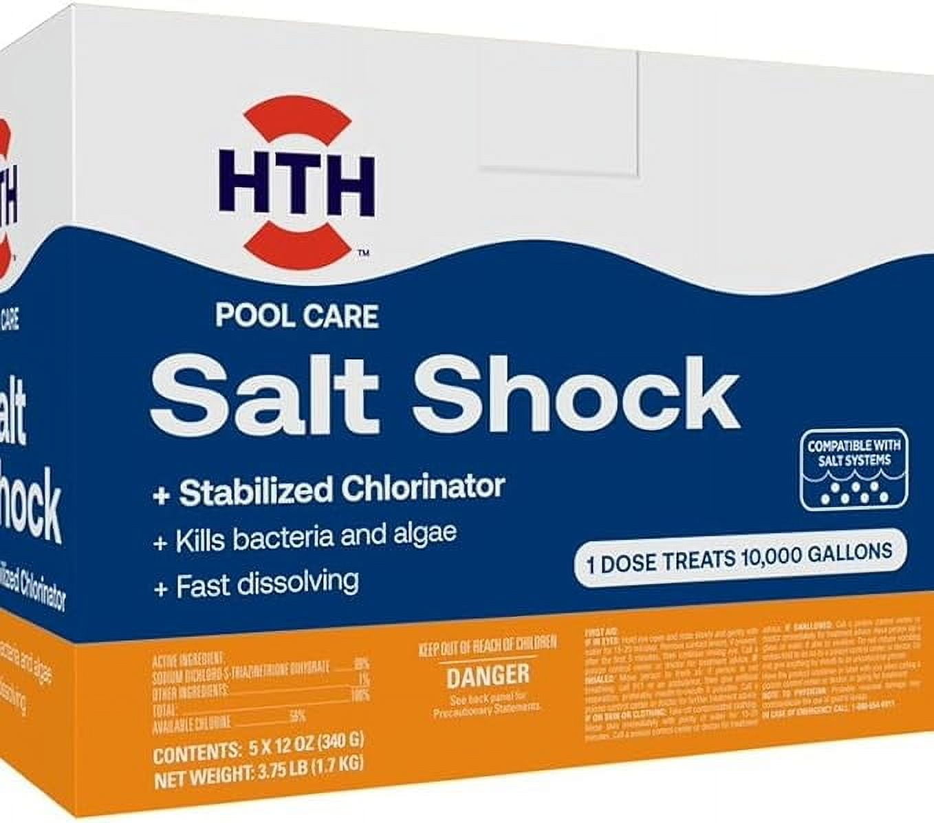 HTH 52047 Swimming Pool Care Salt Shock Stabilized Chlorinator 1 dose Treats 10000 gallons 5x12oz Packets