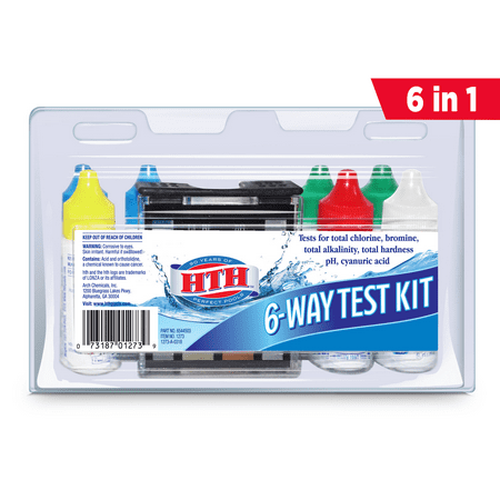 HTH 6-way Pool Test Kit, Test for Chlorine, Bromine, pH, Alkalinity, Hardness, CYA in Swimming Pools