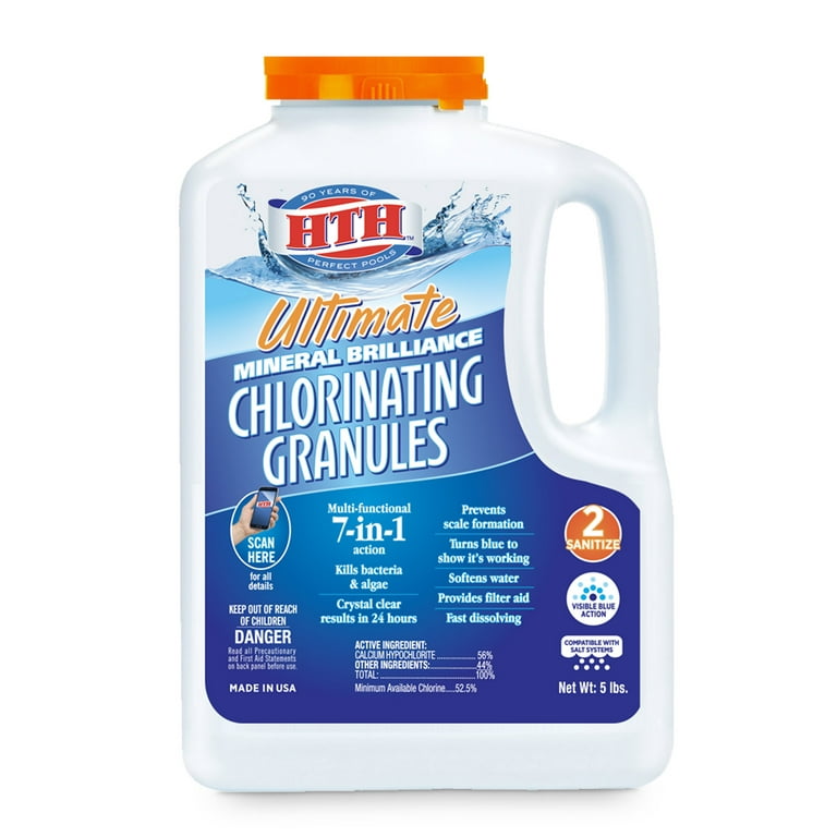 HTH 7-in-1 Mineral Brilliance Chlorine Granules, Algae Control for Cleaner  Swimming Pools, 5 lbs