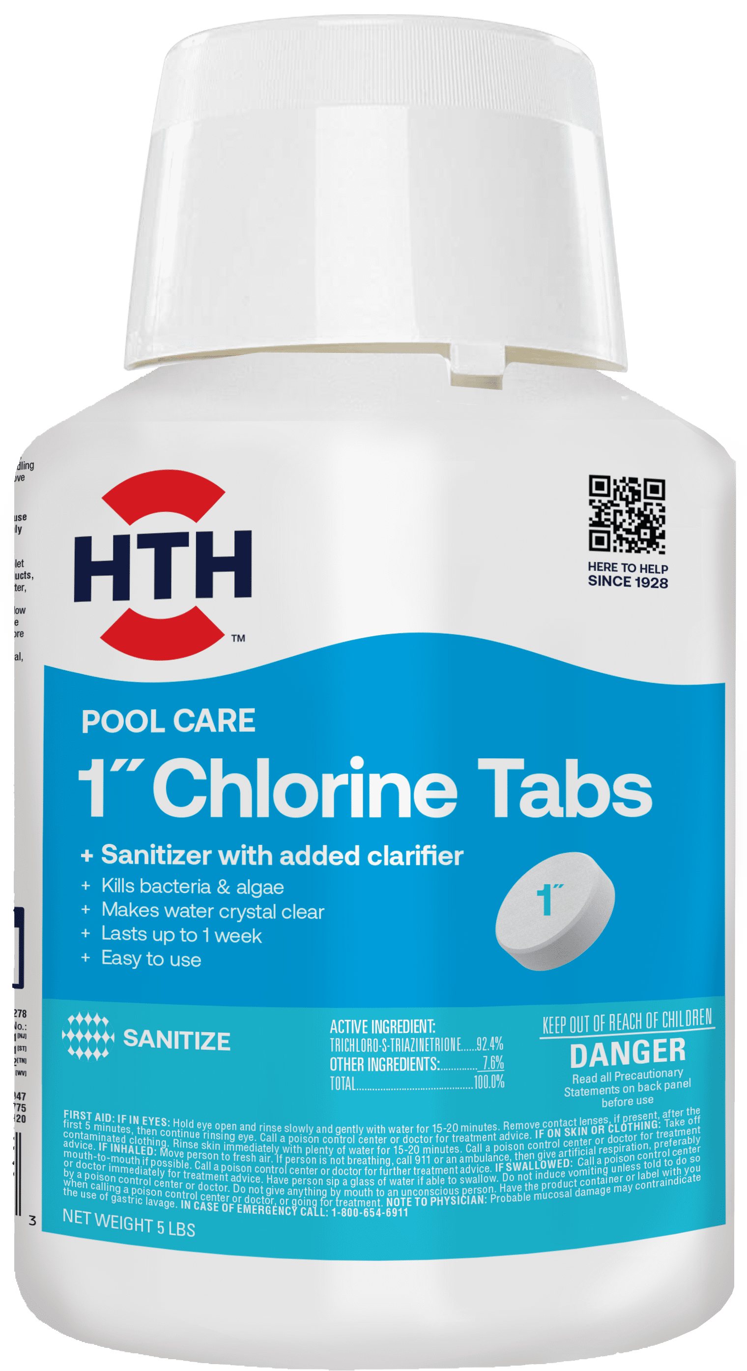 HTH Pool Care 1" Chlorine Tablets for Swimming Pools, 5 lbs
