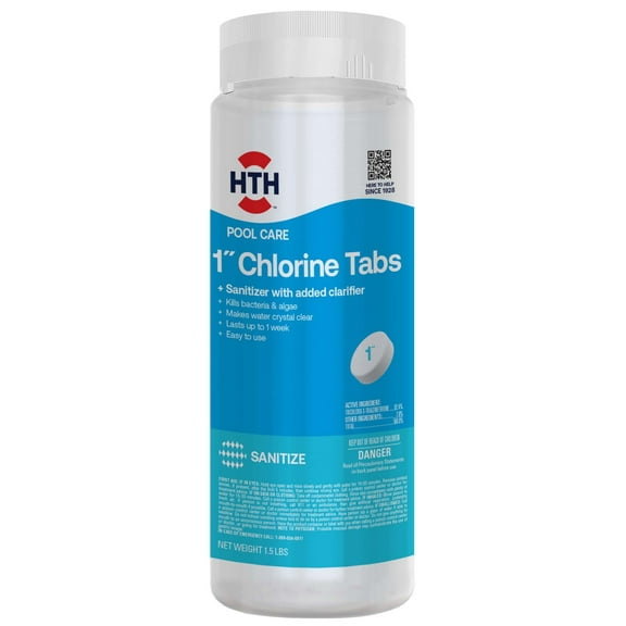 HTH 1 Inch Chlorine Tablets 1.5 lb Pool Sanitizer for Algae and Bacteria Prevention