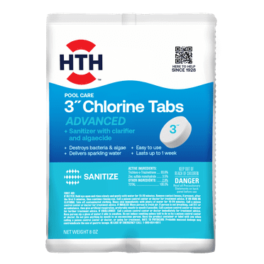 HTH Pool Care 3" Chlorine Tablet Advanced for Swimming Pools, 8oz Single Tablet