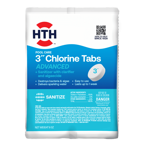 HTH Pool Care 3" Chlorine Tablet Advanced, Pool Chemical Sanitizer, for Routine Chlorination