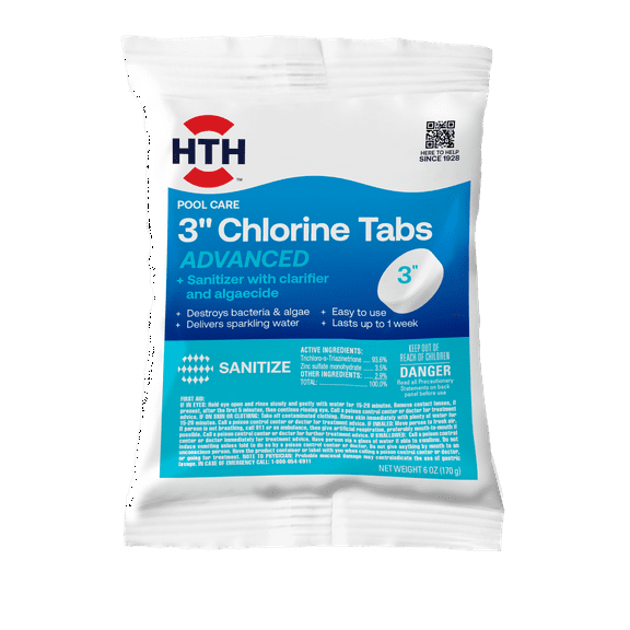 HTH Pool Care 3" Chlorine Tablet Advanced for Swimming Pools, 6oz Single Tablet