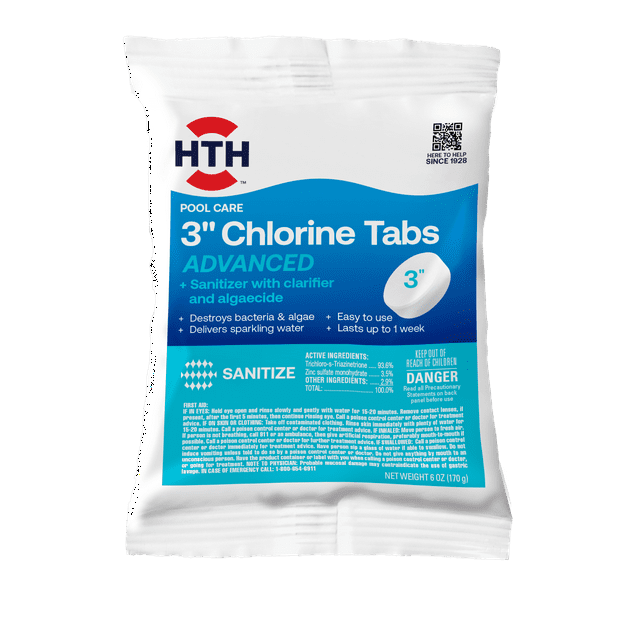 HTH Pool Care 3" Chlorine Tablets Advanced for Swimming Pools, 6oz