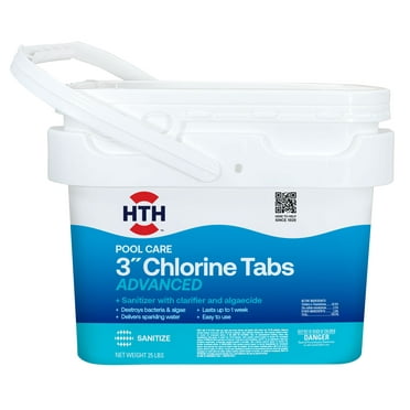 HTH Pool Care 3" Chlorine Tablets Advanced for Swimming Pools, Tablets, 25 lbs