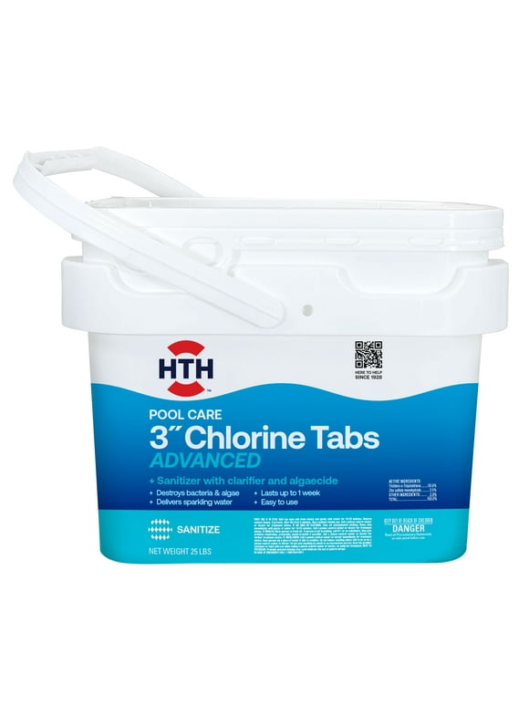 HTH Pool Care 3" Chlorine Tablets Advanced for Swimming Pools, Tablets, 25 lbs