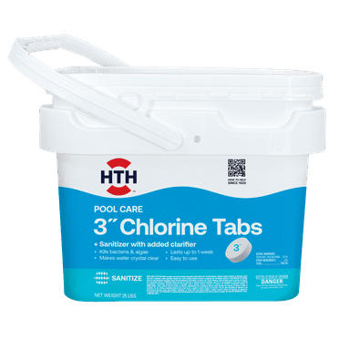 HTH Pool Care 3" Chlorine Tabs for Swimming Pools, Pool Chemicals, 25 lbs