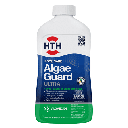 HTH Pool Care Algae Guard Ultra Liquid for Swimming Pools, Long-Lasting Formula, 1 Qt