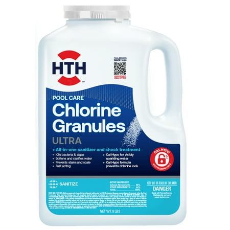 HTH Pool Care Chlorine Granules, Pool Chemical Sanitizer, 5 lbs, for Daily Chlorination