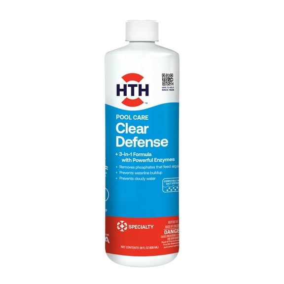 HTH Pool Care Clear Defense for Swimming Pools, Liquid, 28 oz.