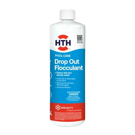 HTH Drop Out Flocculant — 28 oz Liquid Pool Clarifier — Removes Fine Particles to Clear Cloudy Water