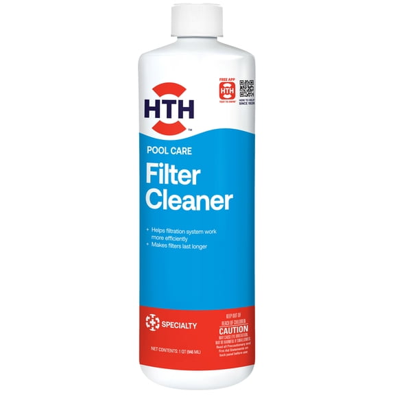HTH Pool Care Liquid Filter Cleaner for All Pool Types - 1 Quart, Enhances Filtration Efficiency, Pool Chemical