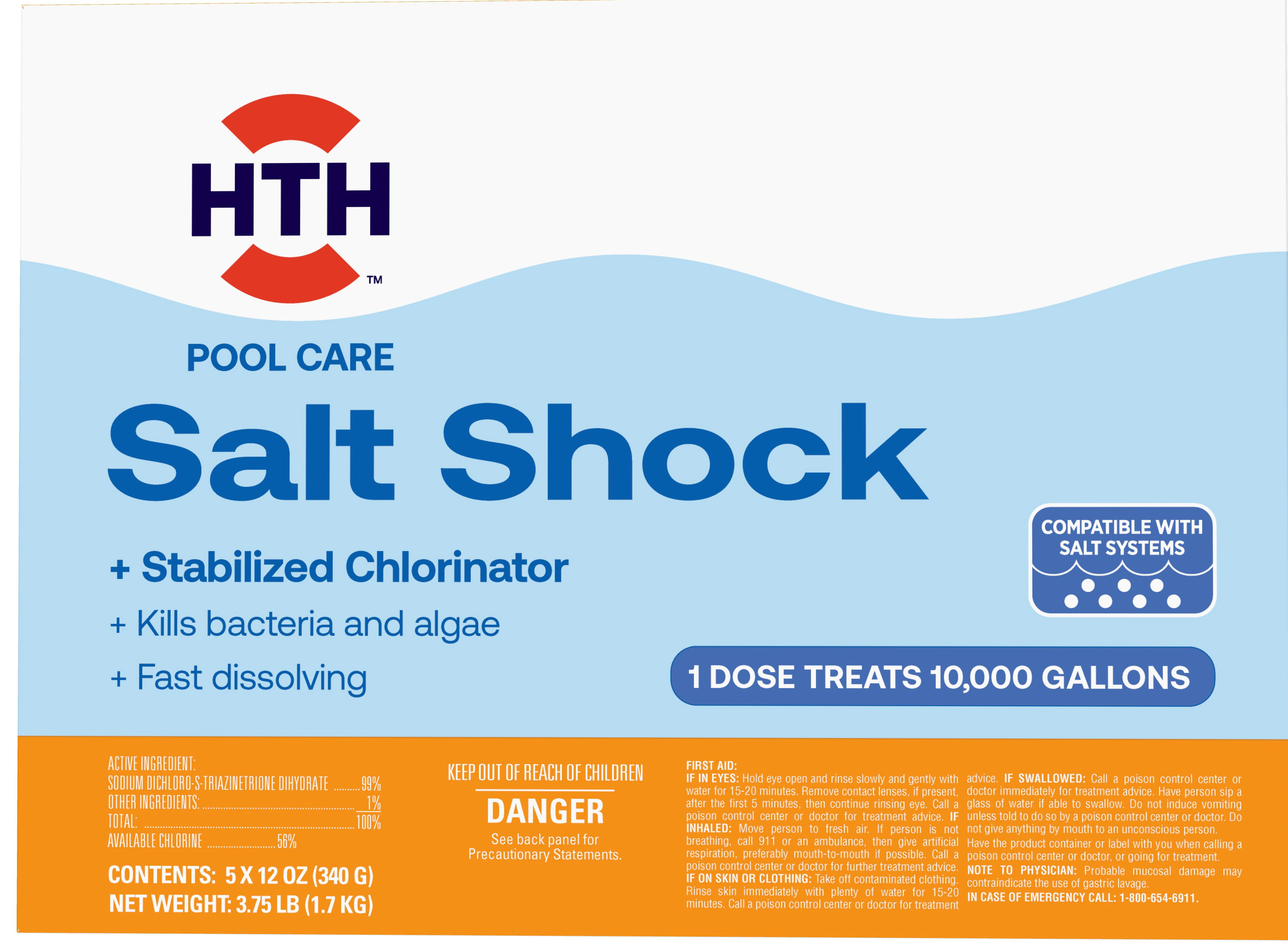 HTH Salt Shock Fast Dissolving Pool Chemical for Chlorine Generators, 3.75 lbs, 5 Pack
