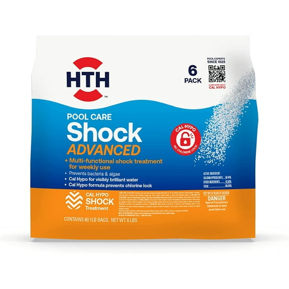 HTH Pool Care Shock Advanced, Swimming Pool Chemical Prevents Bacteria & Algae, Cal Hypo Formula, 1 lb (Pack of 6)