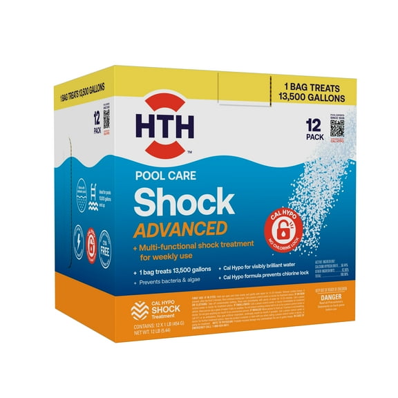 HTH Pool Care Shock Advanced — Granules, 12 Pack (1 lb each) — Pool Shock Treatment for Weekly Pool Sanitizing