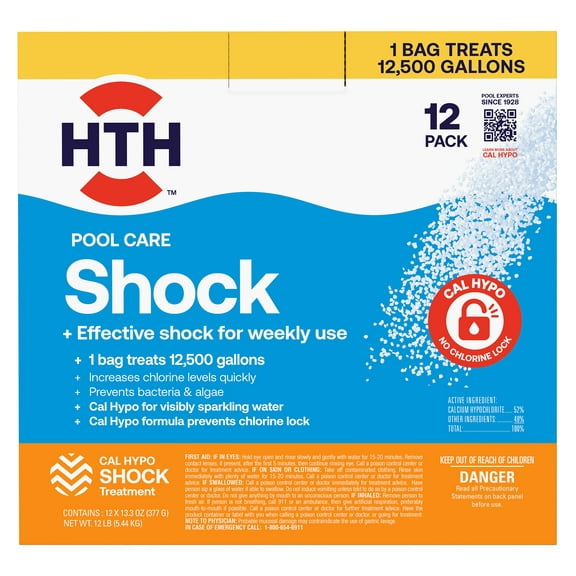 HTH Pool Care Chlorine Shock Granules for Algae Prevention, Fast-Acting, 12 pack