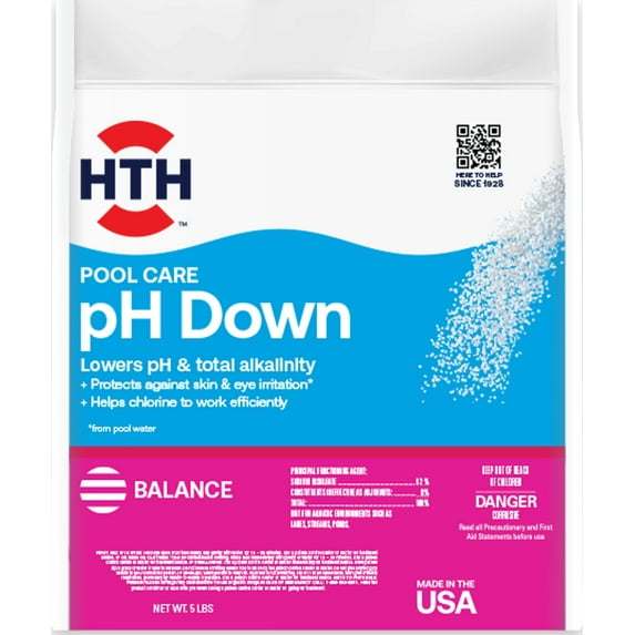 HTH Pool Care pH Decreaser, Powder, 5 lbs, for Balancing pH Levels