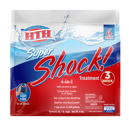 HTH Super Shock Pool Shock Treatment, 1 lb Granule Bags, 6 ct