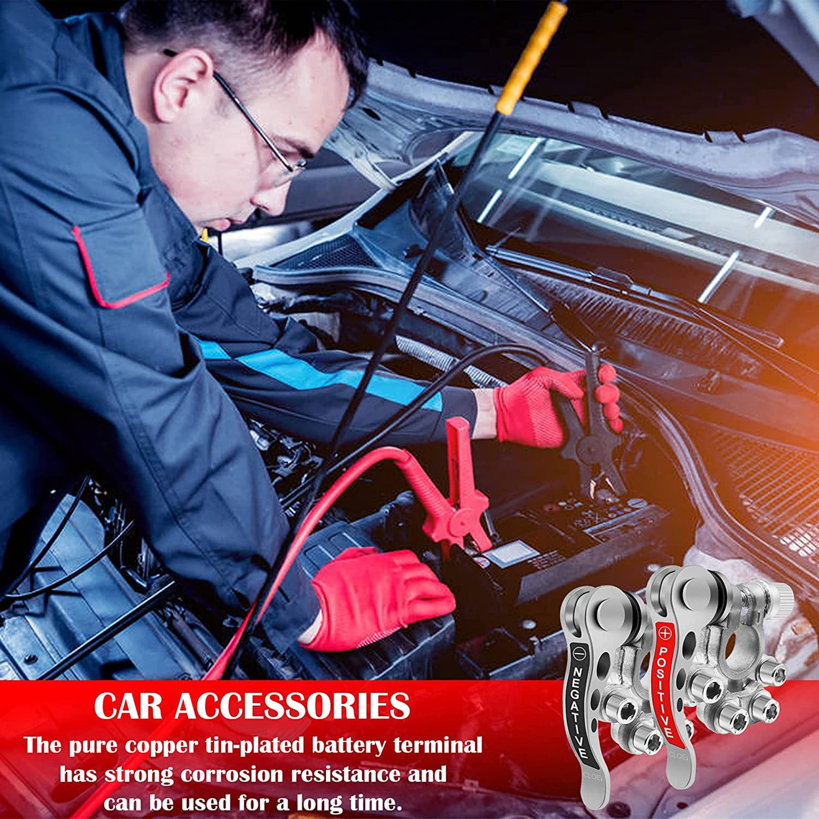 HTHJSCO 1X Red Positive Battery Terminal Connector 1X Black Negative