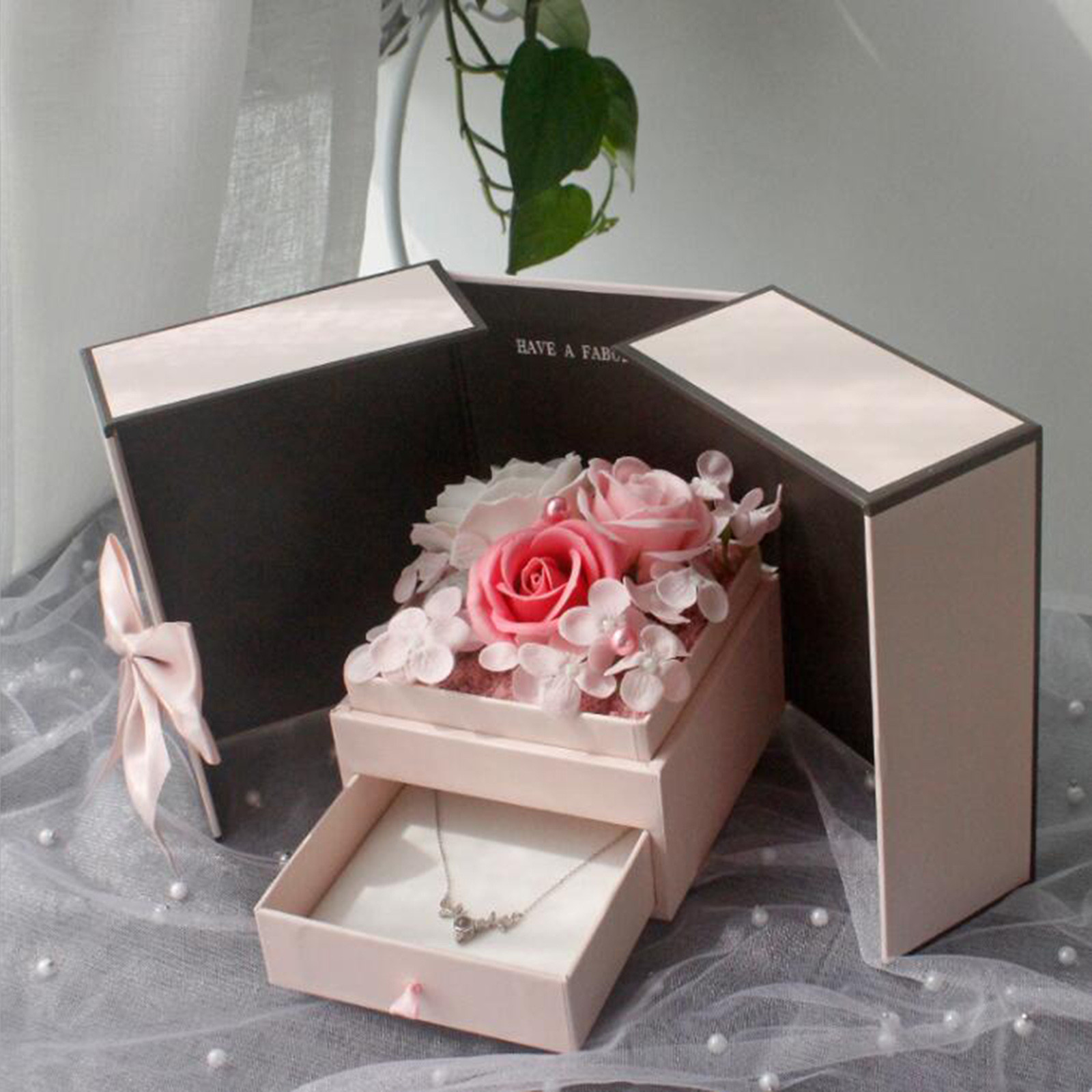 HTHJSCO Artificial flowers Soap Rose Flower Gift Box Bouquet Jewelry