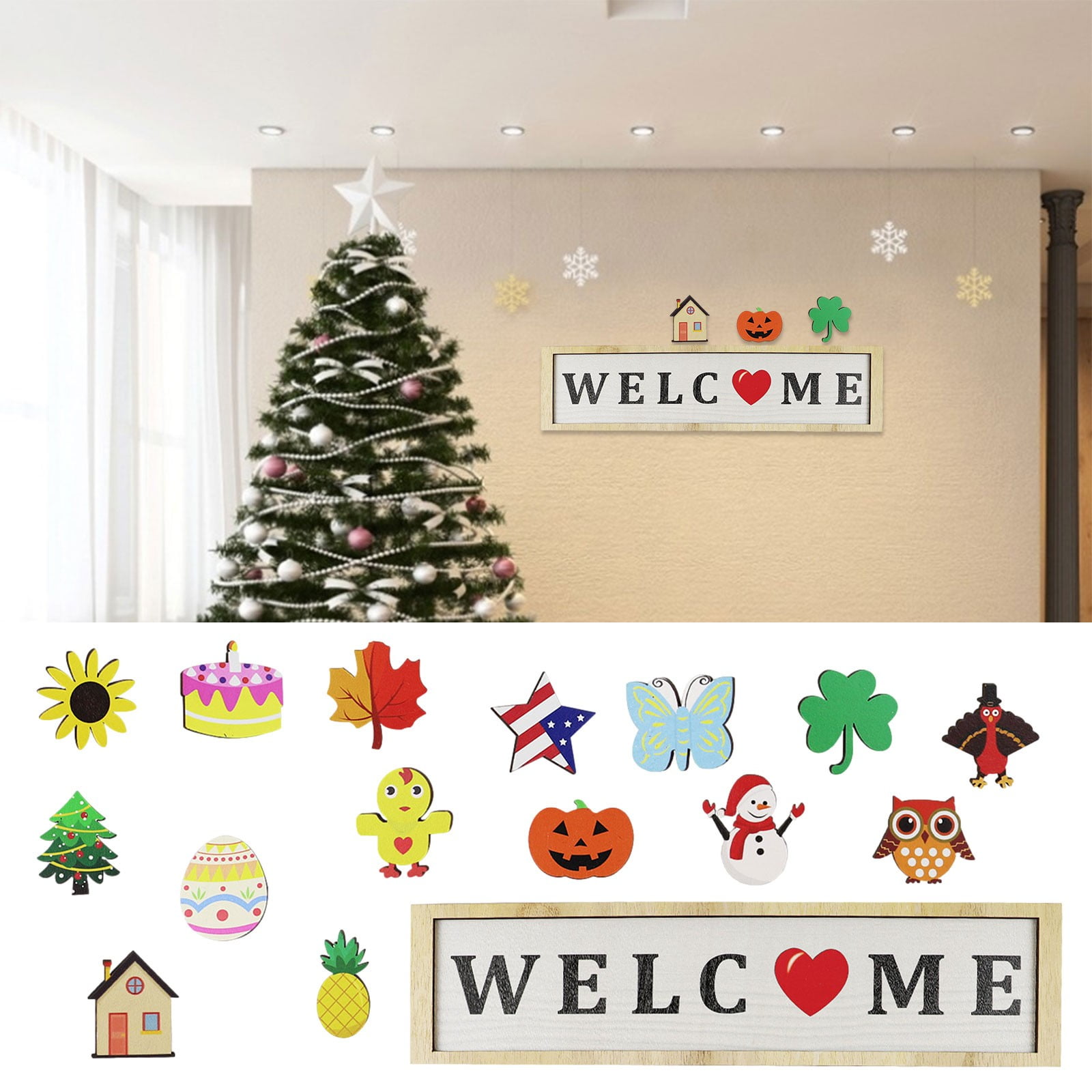 HTHJSCO Cute Interchangeable Seasonal Welcome Sign Front Door ...
