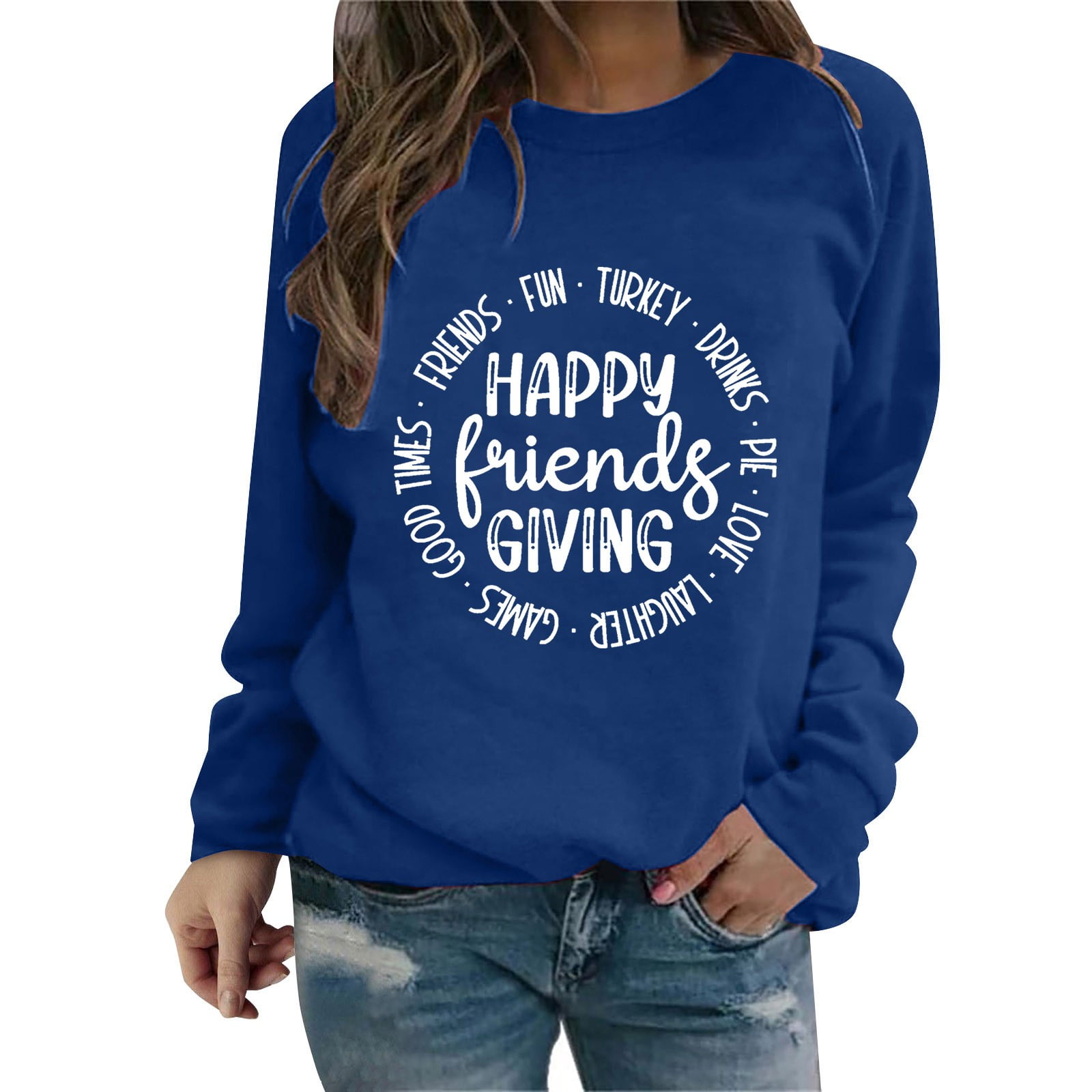 HTHJSCO Hoodies For Women Pullover Hoodie Sweetshirt Happy Friends Giving Women's Lettering