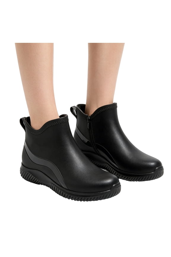 Ankle Rain Boots, Waterproof Low Cut Ankle Rain Boots Casual Outdoor Strolling, Aerodynamic Side Striped Footwear Holiday Travel Wearing, Flexible Rubber Working Shoes, Black 7