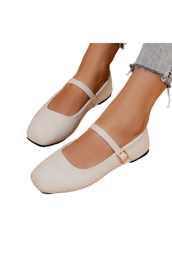 Ankle Strap Mary Jane Flats for Women, Mary Janes for Women Suede Round Toe Cute Ballet Flats Slip On Casual Dressy Comfortable Ballerina Shoes, Beige 9