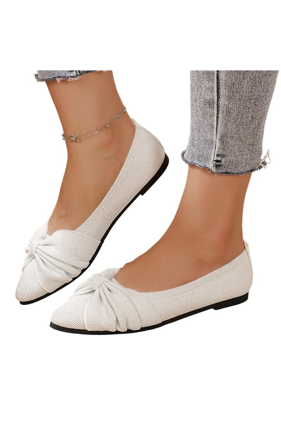 Bow Decor Ballet Flats for Women, Flats for Womens Pointed Toe Ballet Flats With Bow Comfortable Casual Knit Dressy Slip On Flats Work Office Shoes, Beige 6